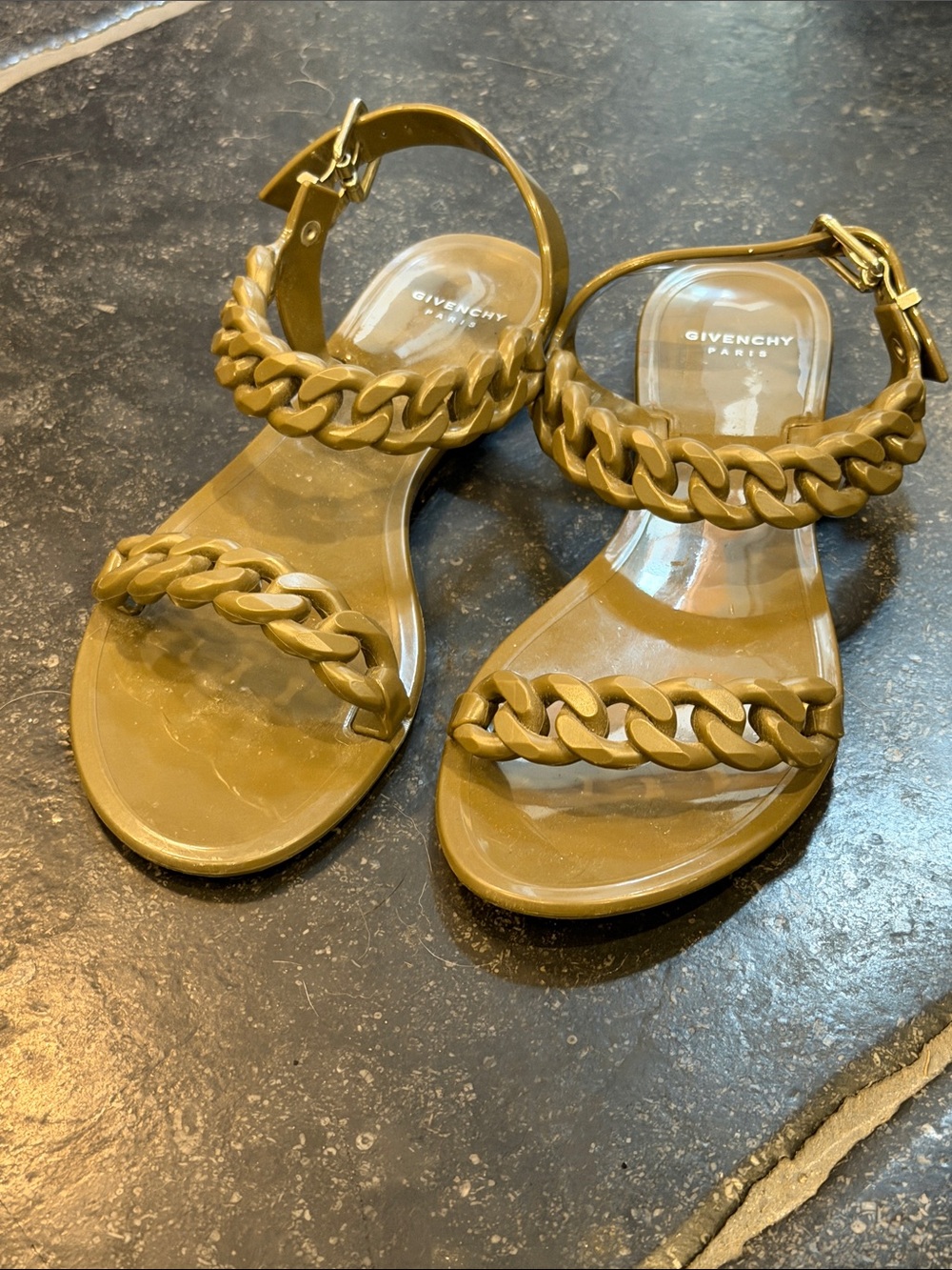 Givenchy Olive Green Chain-Strap Jelly Sandals